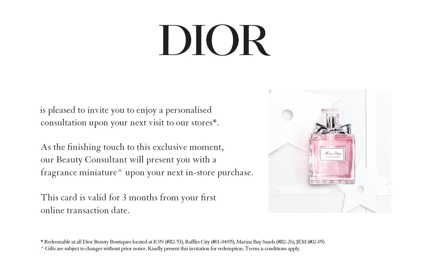 SECOND PURCHASE CARD INVITATION – Dior Beauty Online Boutique Singapore